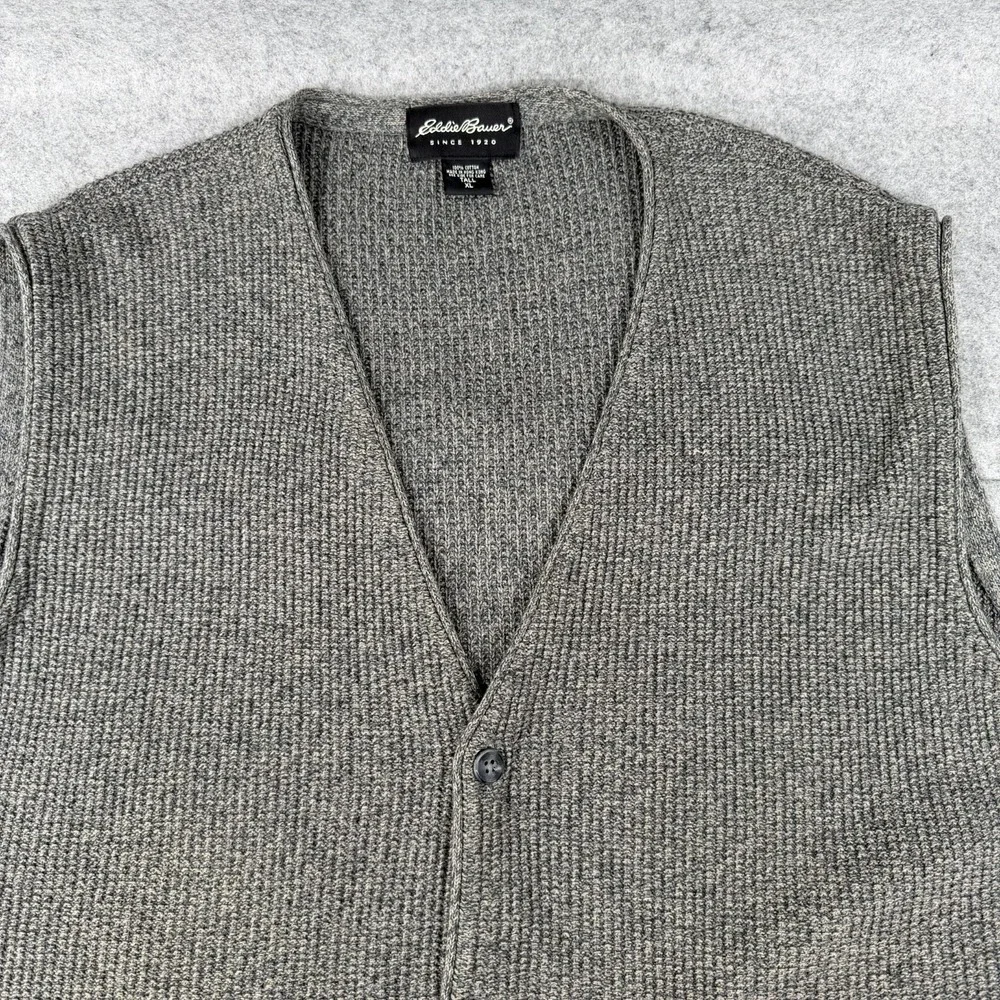 Vintage 90s Eddie Bauer Men's XLT Gray Chunky Ribbed Knit Cardigan Sweater Vest